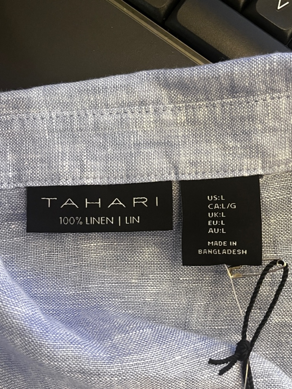 Tahari Light Blue 100% Linen Button Front Shirt Women’s L Long Sleeve Summer Top - Picture 3 of 4